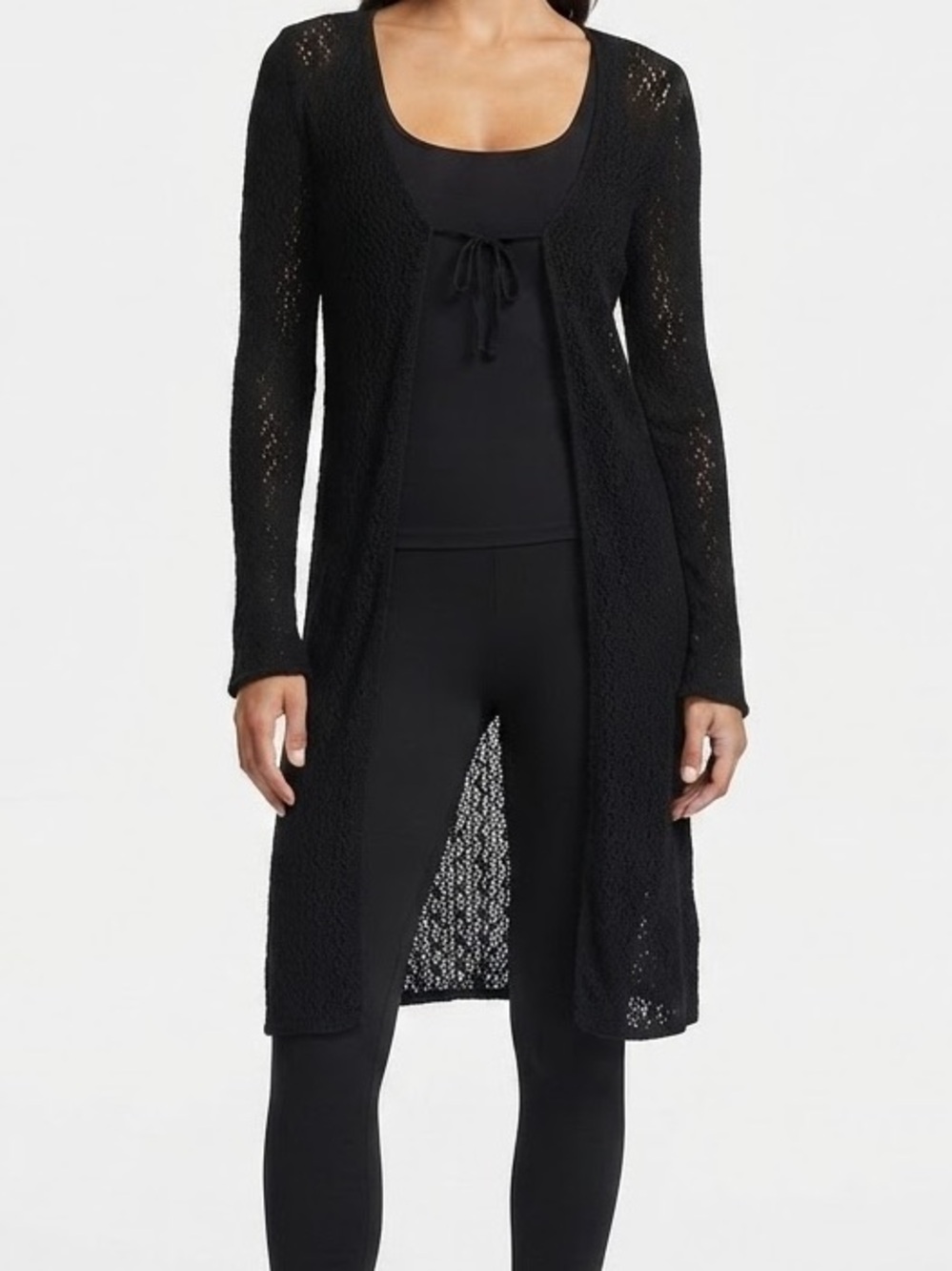 Y2K Xhilaration Black Lace Knit Duster Cardigan - Women Size Small
